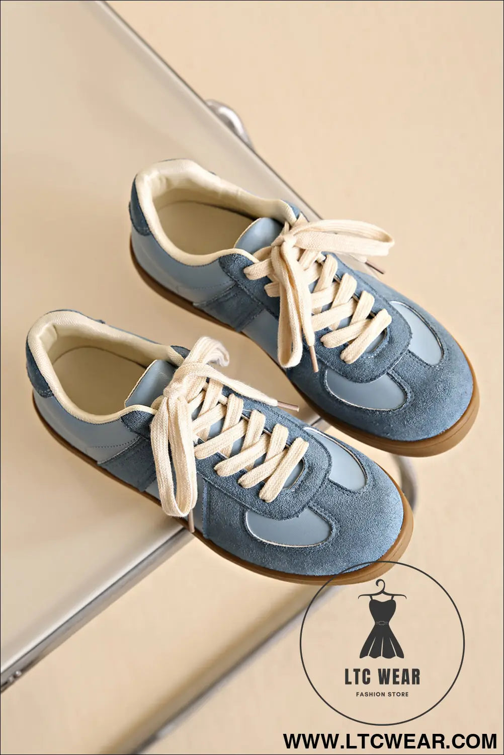 Dusk blue two tone suede patched lace up sneakers - womens shoes