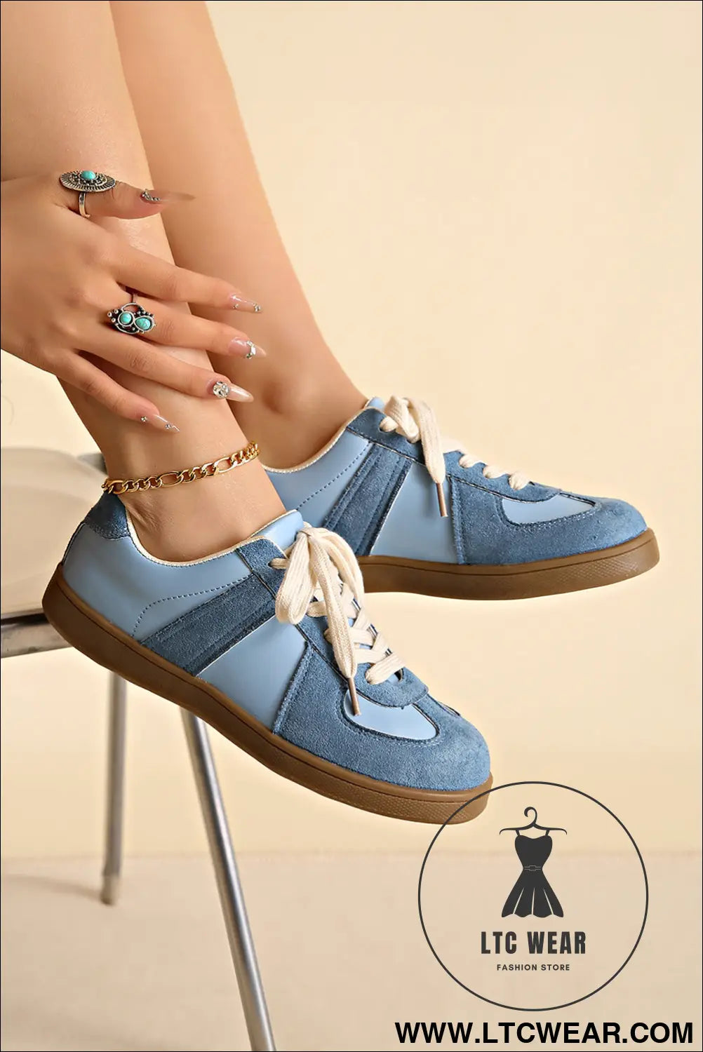 Dusk blue two tone suede patched lace up sneakers - womens shoes