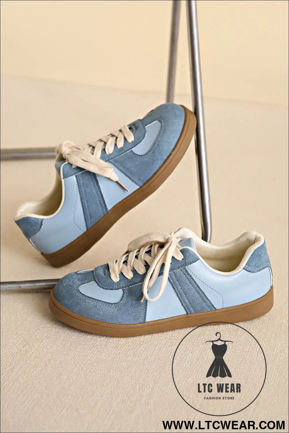 Dusk blue two tone suede patched lace up sneakers - womens shoes