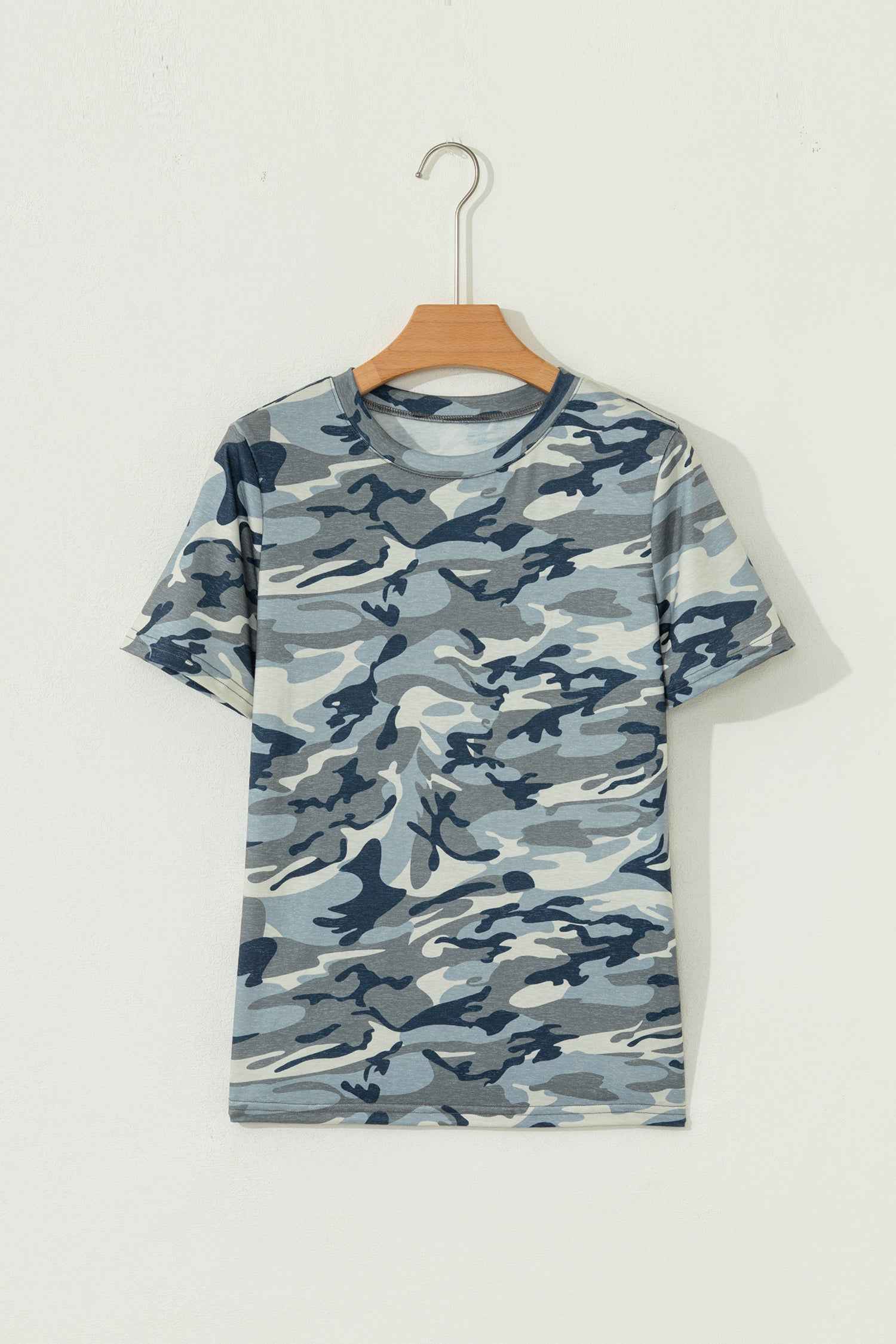 Green Camo Print Crew Neck Short Sleeve Tee