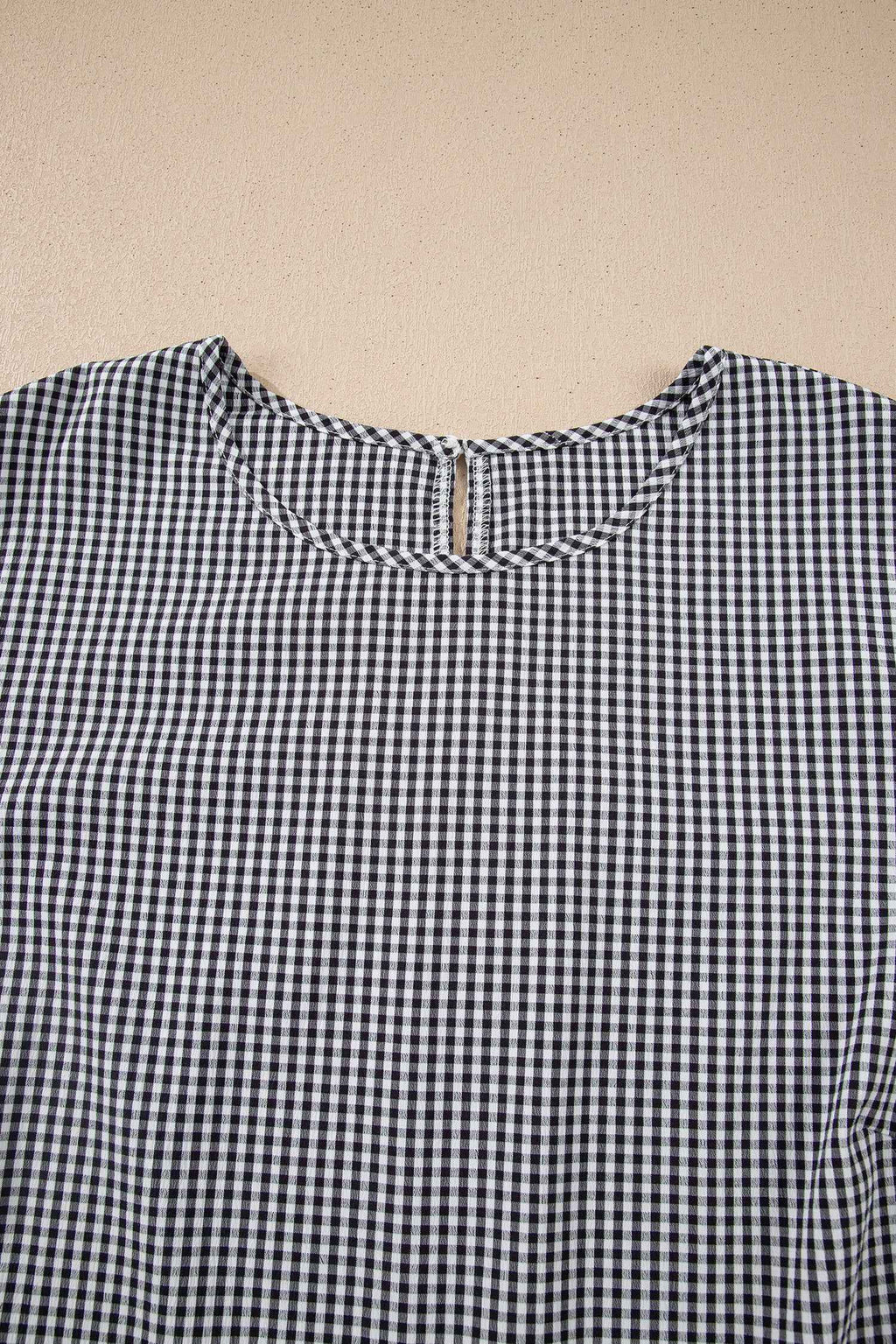 Black Plus Size Plaid Bow Decor Bell Sleeve Round Neck Jumper