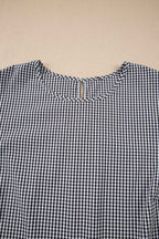 Black Plus Size Plaid Bow Decor Bell Sleeve Round Neck Jumper