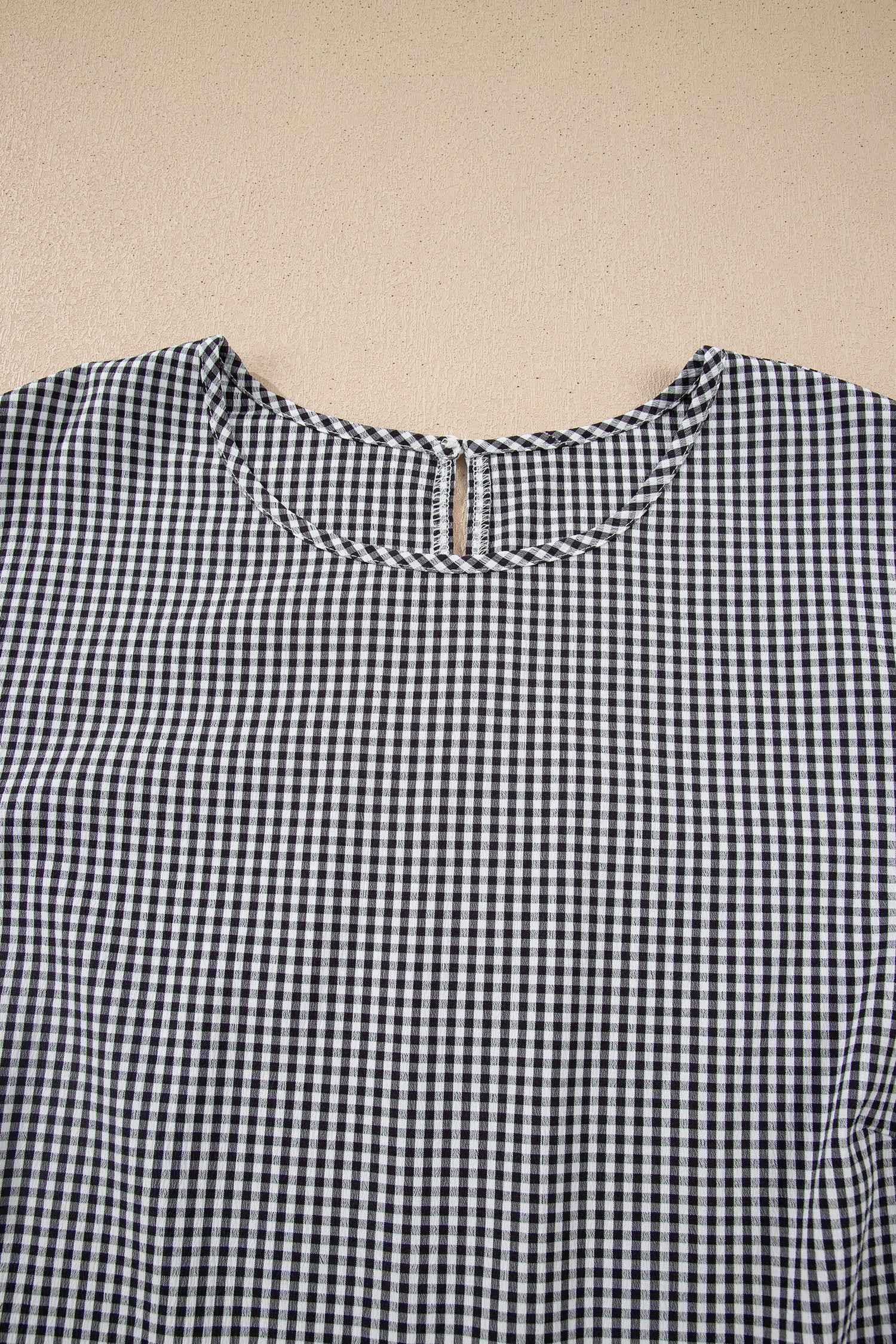 Black Plus Size Plaid Bow Decor Bell Sleeve Round Neck Jumper