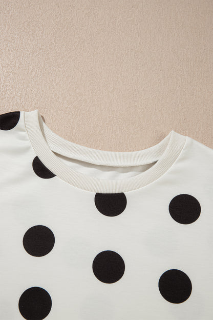 Pink Polka Dot Print Loose Tee Drawstring Elastic Waist Short Set