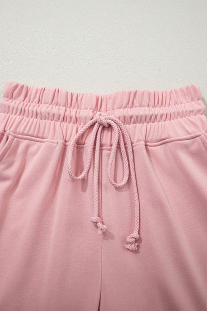 Mist Blue Solid Color Loose Tee Drawstring Wide Leg Pants 2pcs Outfit