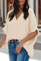 Black Frayed Batwing Sleeve Textured Cotton Blouse