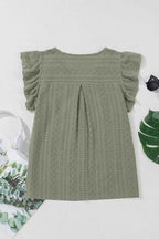 Laurel Green Flutter Sleeve V Neck Shirt