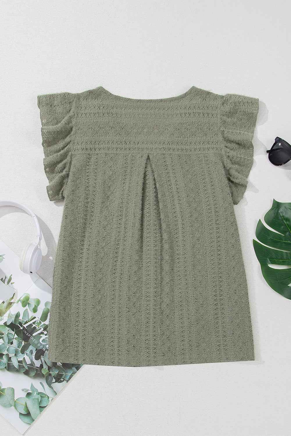 Laurel Green Flutter Sleeve V Neck Shirt