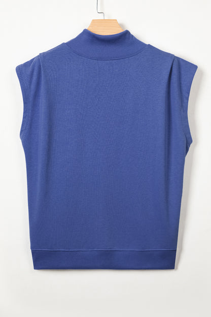 Yellow Solid Color High Neck Cap Sleeve Loose Top