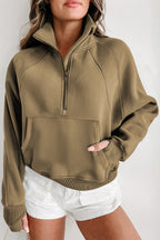Phalaenopsis Zip Up Stand Collar Ribbed Thumbhole Sleeve Sweatshirt