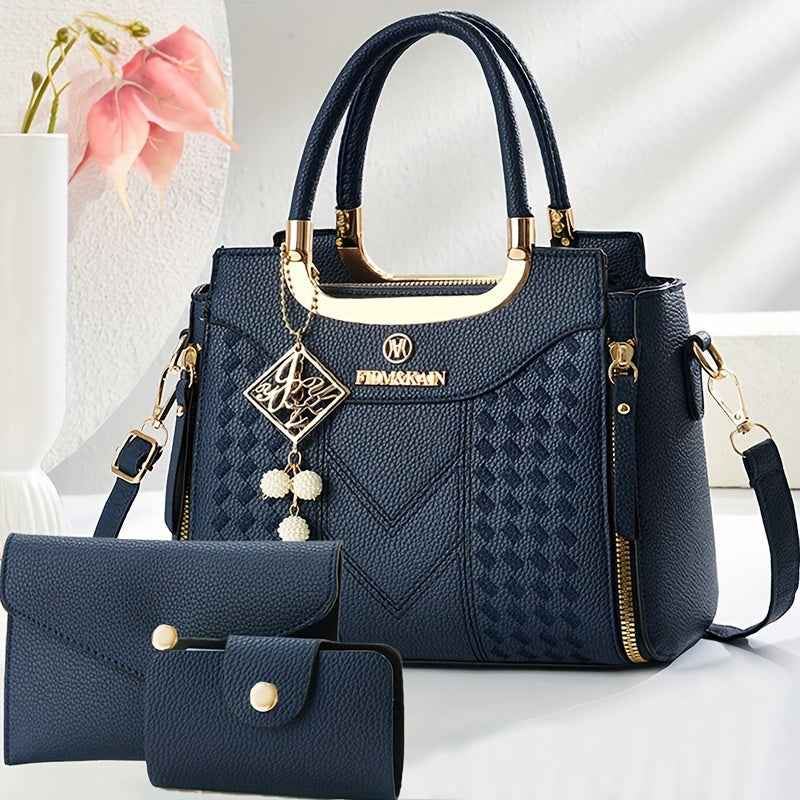 Chic Quilted Printed Tote  Crossbody Bag Set