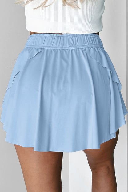Black Drawstring High Waist Lined Tennis Skort