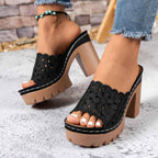 Womens Chic Hollow Thick Sole High Heel Summer Slides