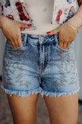 Dusk Blue Western Embroidery Stud Denim Shorts Summer Daily Wear
