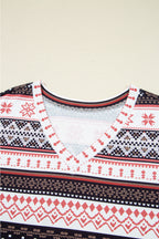 Black Retro Christmas Pattern Loose Pullover 2pcs Lounge Pant Set
