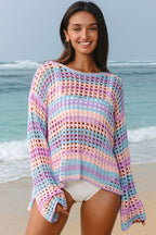 Carrot Striped Hollow Knit Summer Beach Cover Up