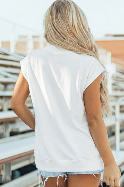 Yellow Solid Color High Neck Cap Sleeve Loose Top