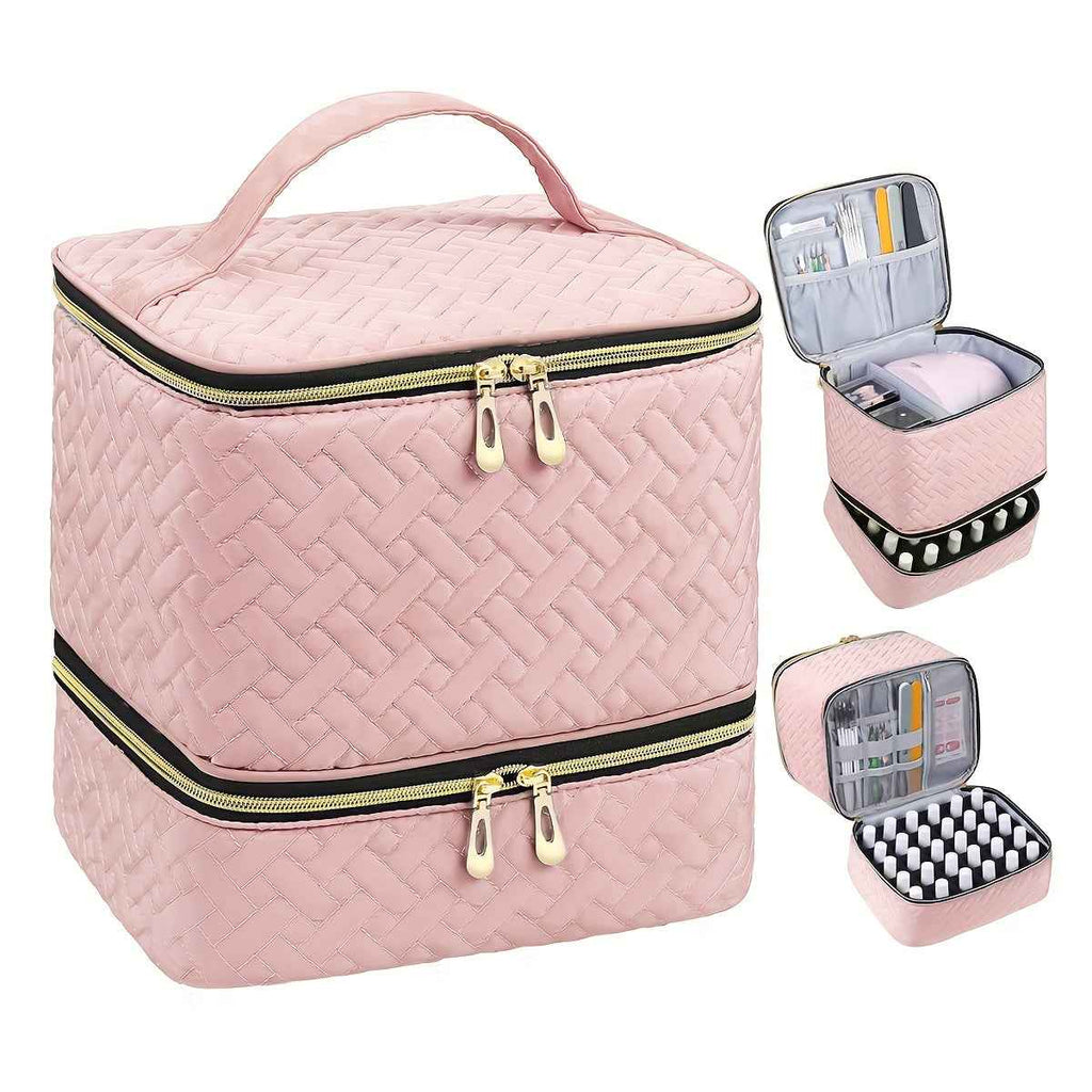 Quilted DualCompartment Makeup  Nail Polish Organizer Bag