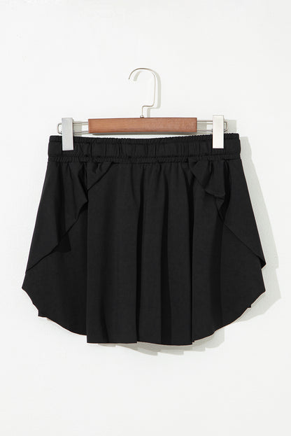 Black Drawstring High Waist Lined Tennis Skort