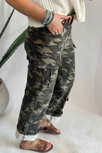 Green Camouflage Print Multi Pocketed Womens Denim Pants