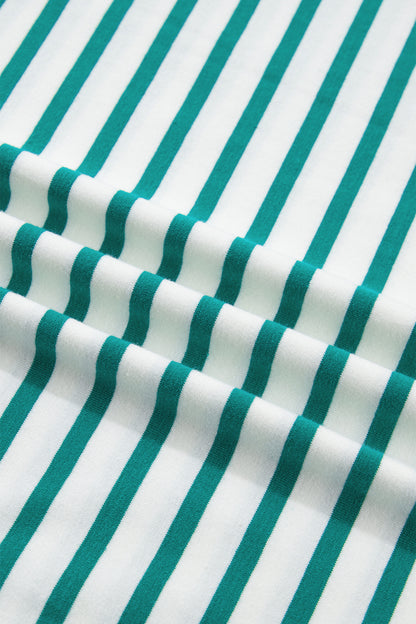 Red Stripe Scalloped Trim Round Neck T Shirt