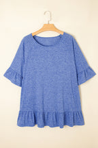 Dusk Blue Ruffle Hem Plus Size Flowy Blouse