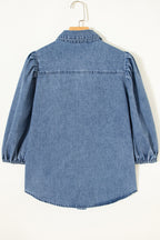 Blue Puff Half Sleeve Collared Denim Shirt