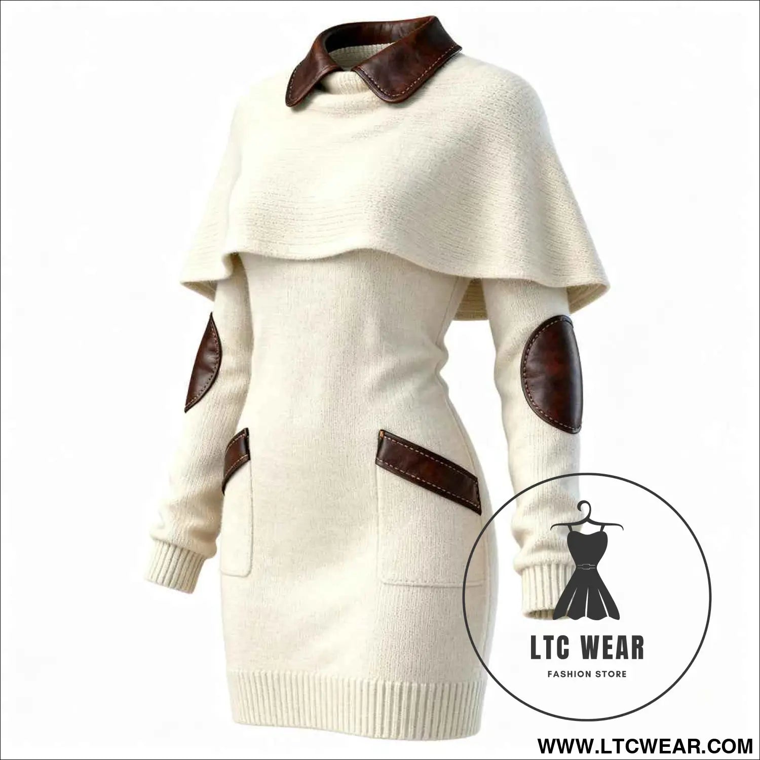 Elegant Beige Knitted Shawl Dress for Women Spring and Autumn