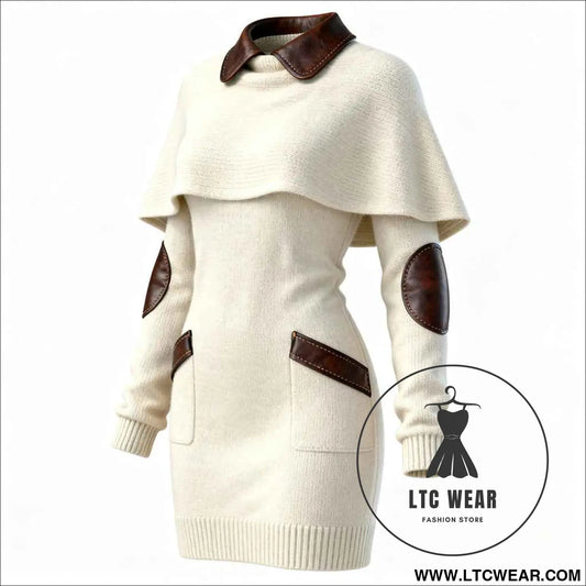 Elegant Beige Knitted Shawl Dress for Women Spring and Autumn