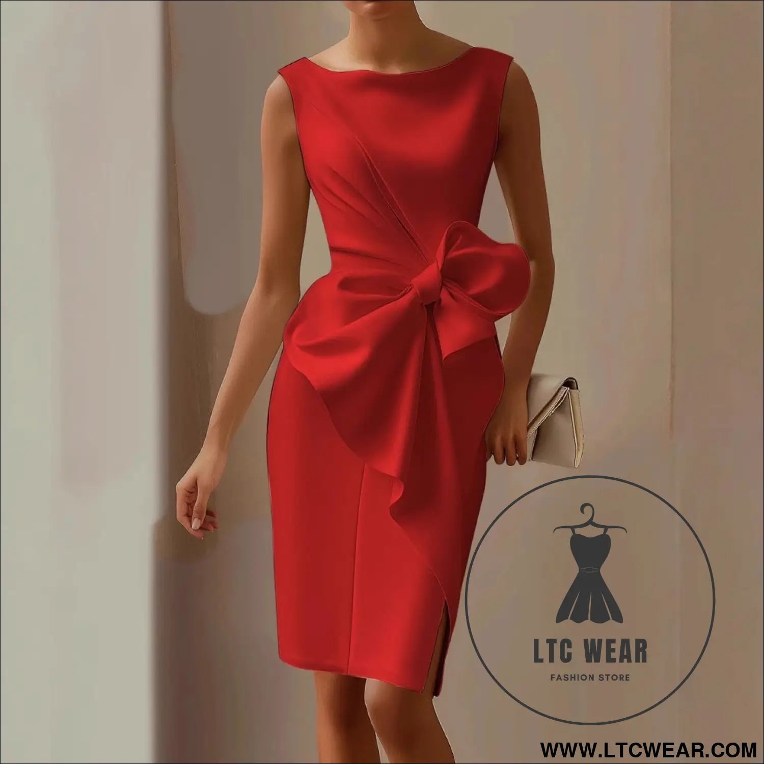 Elegant butterfly knot dressshort sleeveone shoulder design a-line silhouettewomen’s dress - red / s