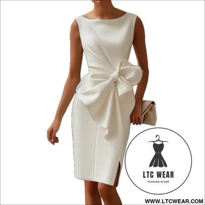 Elegant butterfly knot dressshort sleeveone shoulder design a-line silhouettewomen’s dress
