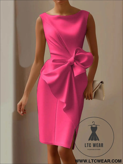 Elegant butterfly knot dressshort sleeveone shoulder design a-line silhouettewomen’s dress - crimson red / s