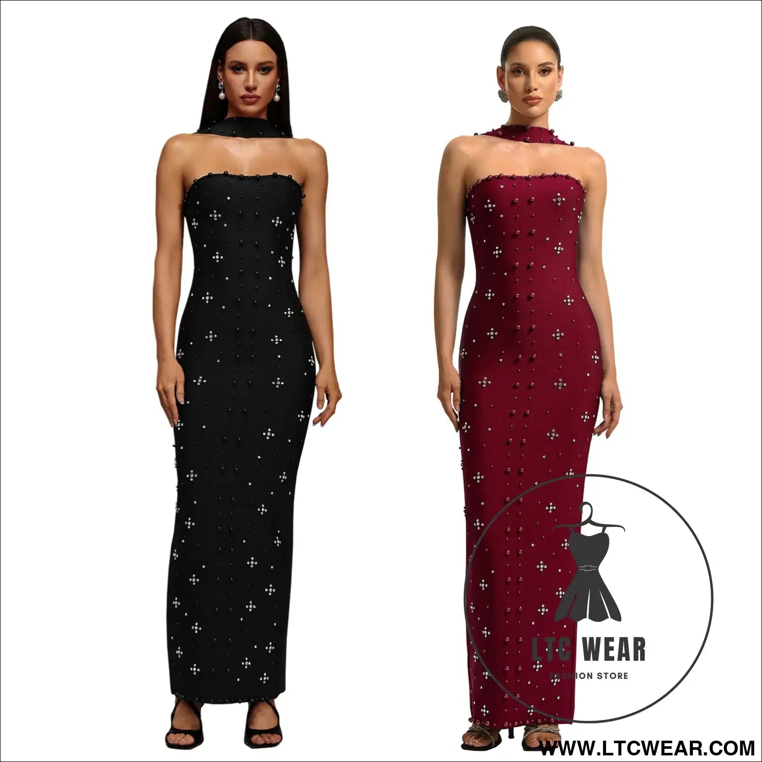 Elegant embellished bodycon strapless dress for women