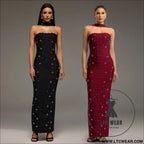 Elegant embellished bodycon strapless dress for women