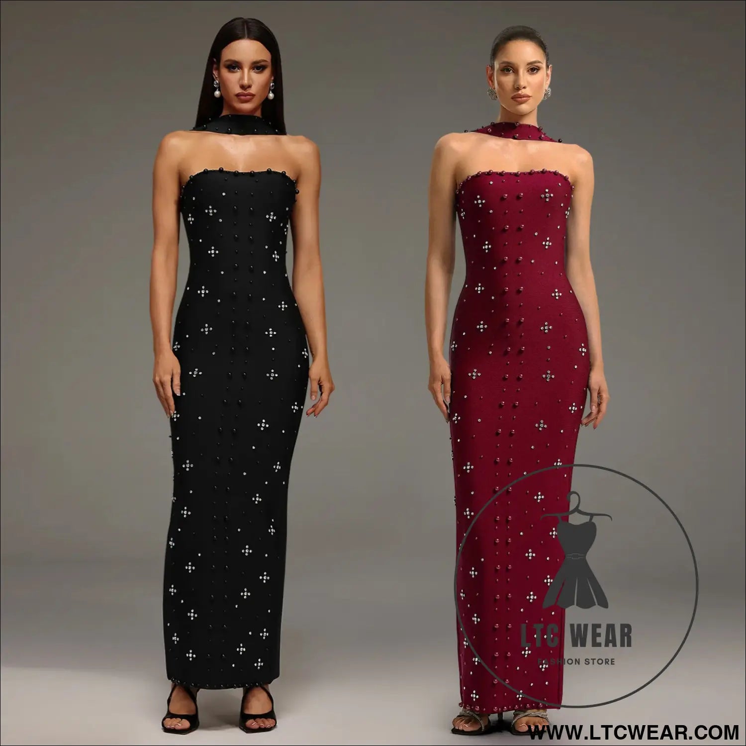 Elegant embellished bodycon strapless dress for women