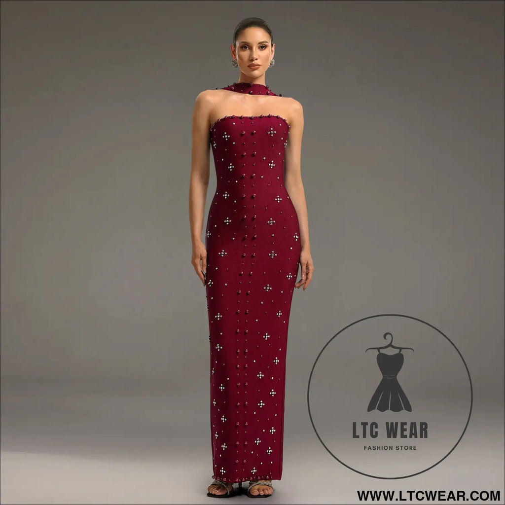 Elegant embellished bodycon strapless dress for women