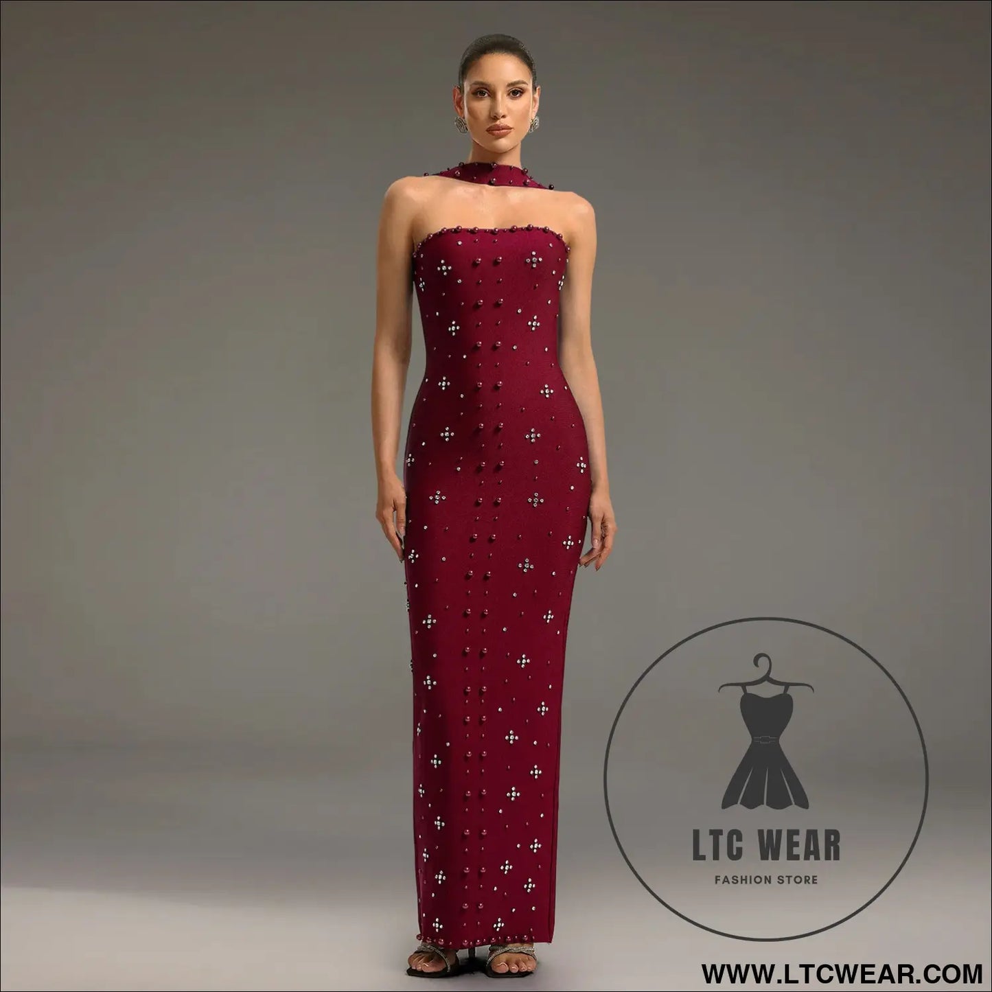 Elegant embellished bodycon strapless dress for women