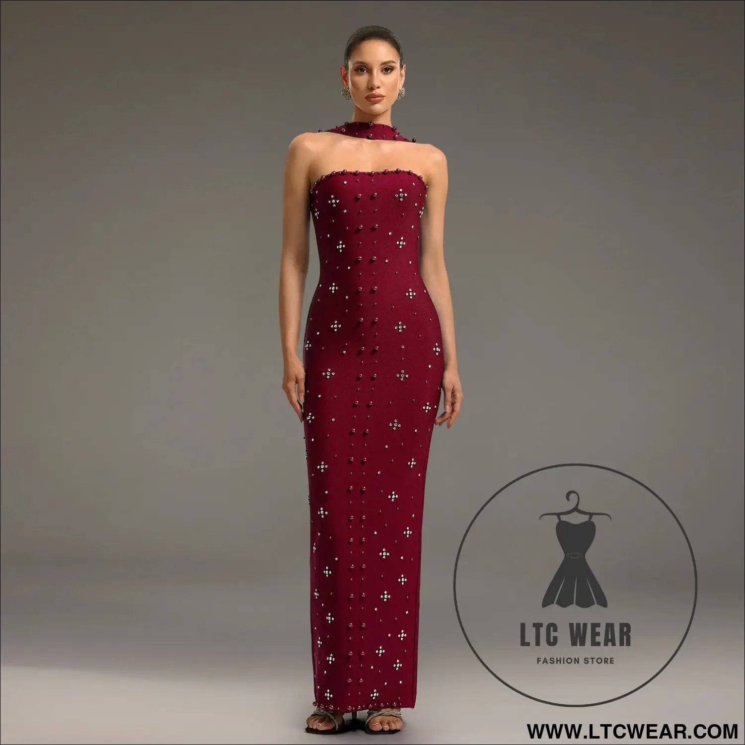 Elegant embellished bodycon strapless dress for women