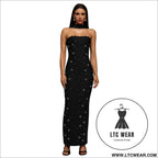 Elegant embellished bodycon strapless dress for women - black / s