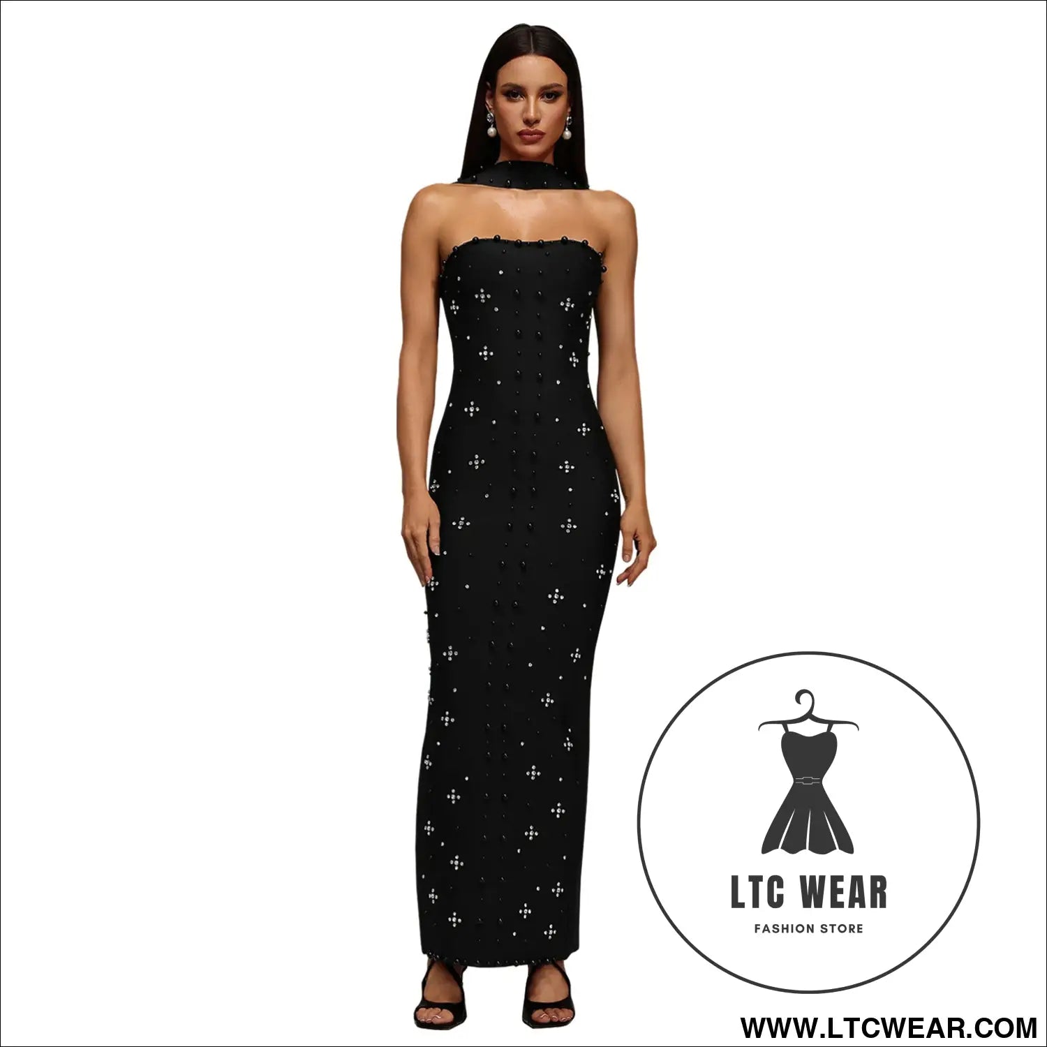 Elegant embellished bodycon strapless dress for women - black / s