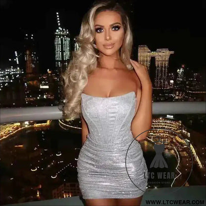 Elegant Glitter Bodycon Mini Dress for Summer Nights
