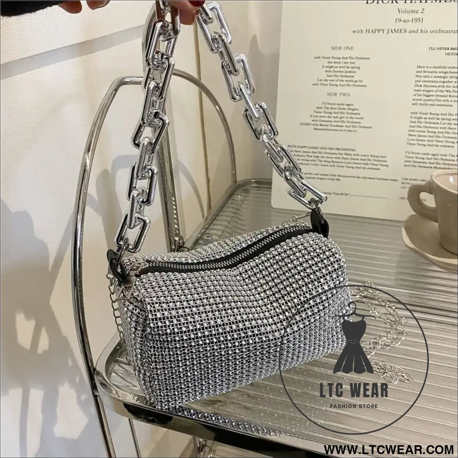 Elegant Glitter Chain Mini Crossbody Purse for Women - L.T.C Wear Online Fashion Store