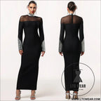 Elegant high neck long sleeve fitted sequined dress for women