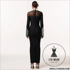 Elegant high neck long sleeve fitted sequined dress for women