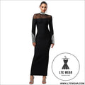 Elegant high neck long sleeve fitted sequined dress for women - black / s