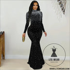 Elegant high neck rhinestone beaded bodycon dress for women fashion