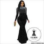 Elegant high neck rhinestone beaded bodycon dress for women fashion - black / s