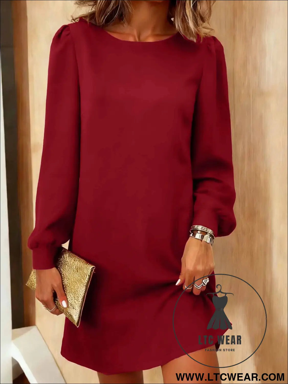 Elegant Long Sleeve Round Neck Backless Bow Dress with Casual Style for Women - L.T.C Wear Online Fashion Store