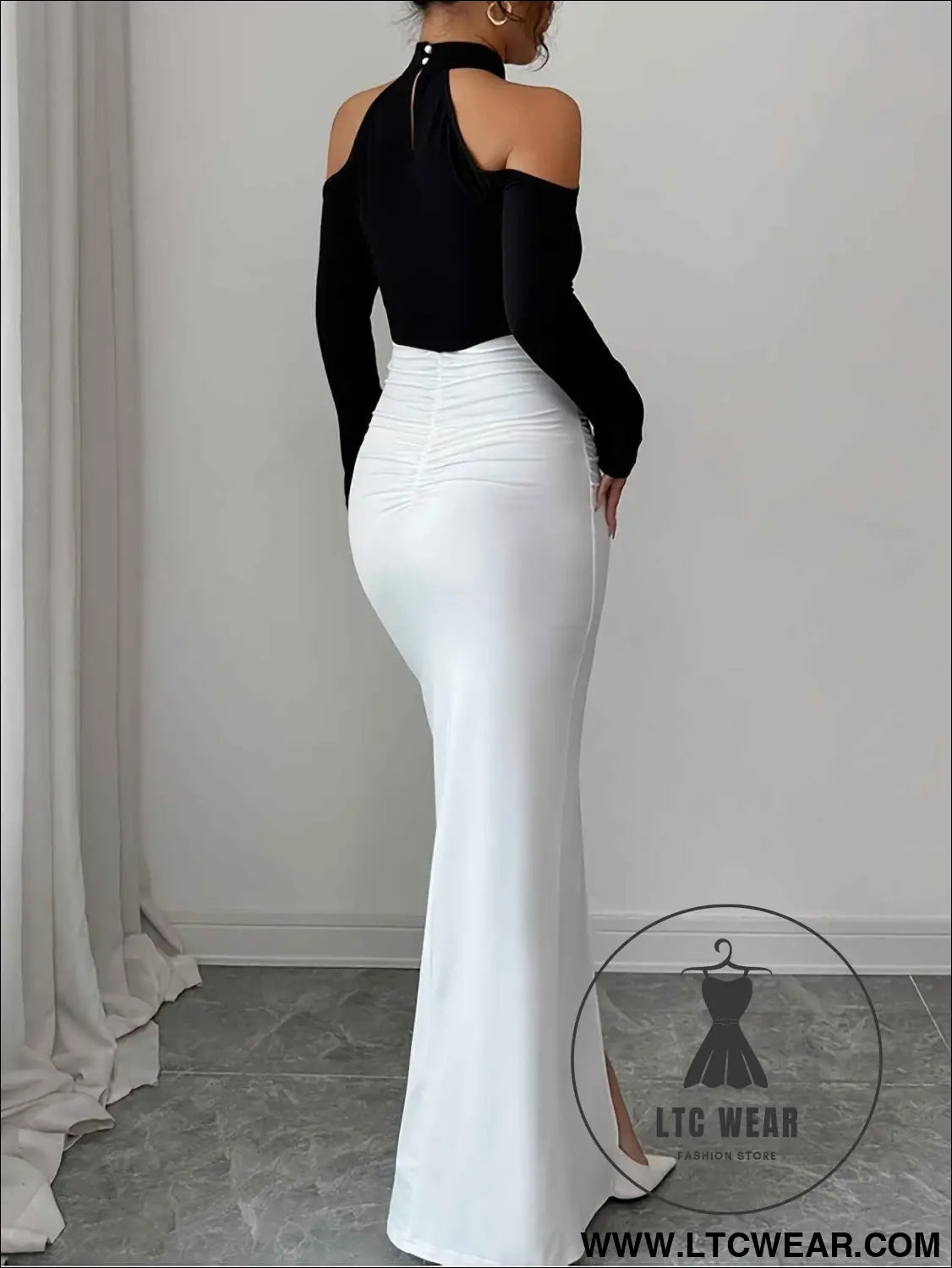 Elegant OffShoulder Contrast Split Party Dress