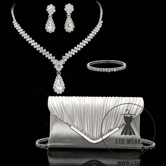 Elegant Rhinestone Set Pleated Clutch  Jewelry for Parties